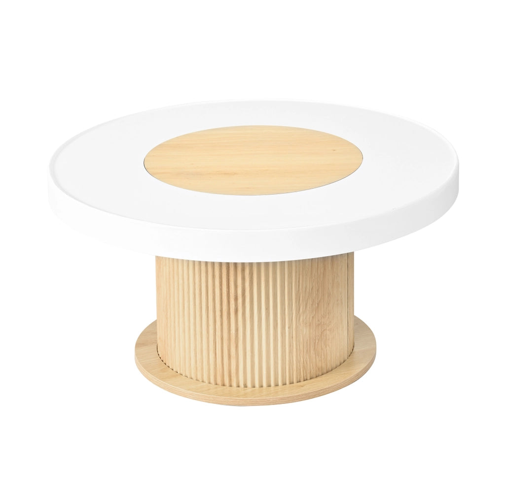 Tavolino da salotto rotondo 75x75x39 cm in MDF e PVC; naturale e bianco