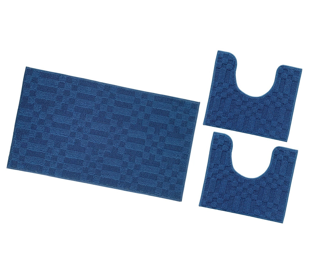 Tappeto Bagno 3D Morbido Assorbente Antiscivolo Lavabile Scendiletto Camera Set 3 Pezzi Blu