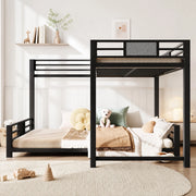 DESMIU Letto a castello 90 × 200 e 140 × 200 cm 2 posti in metallo, con sponde di sicurezza, senza materasso, nero