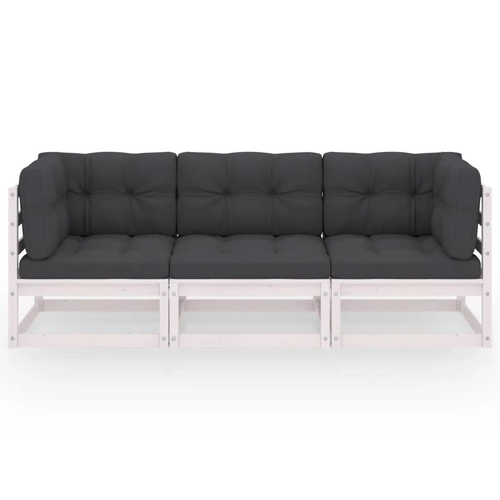 Divano da Giardino a 3 Posti con Cuscini-Sofa da Giardino-Divano da esterno Legno Massello di Pino 292135