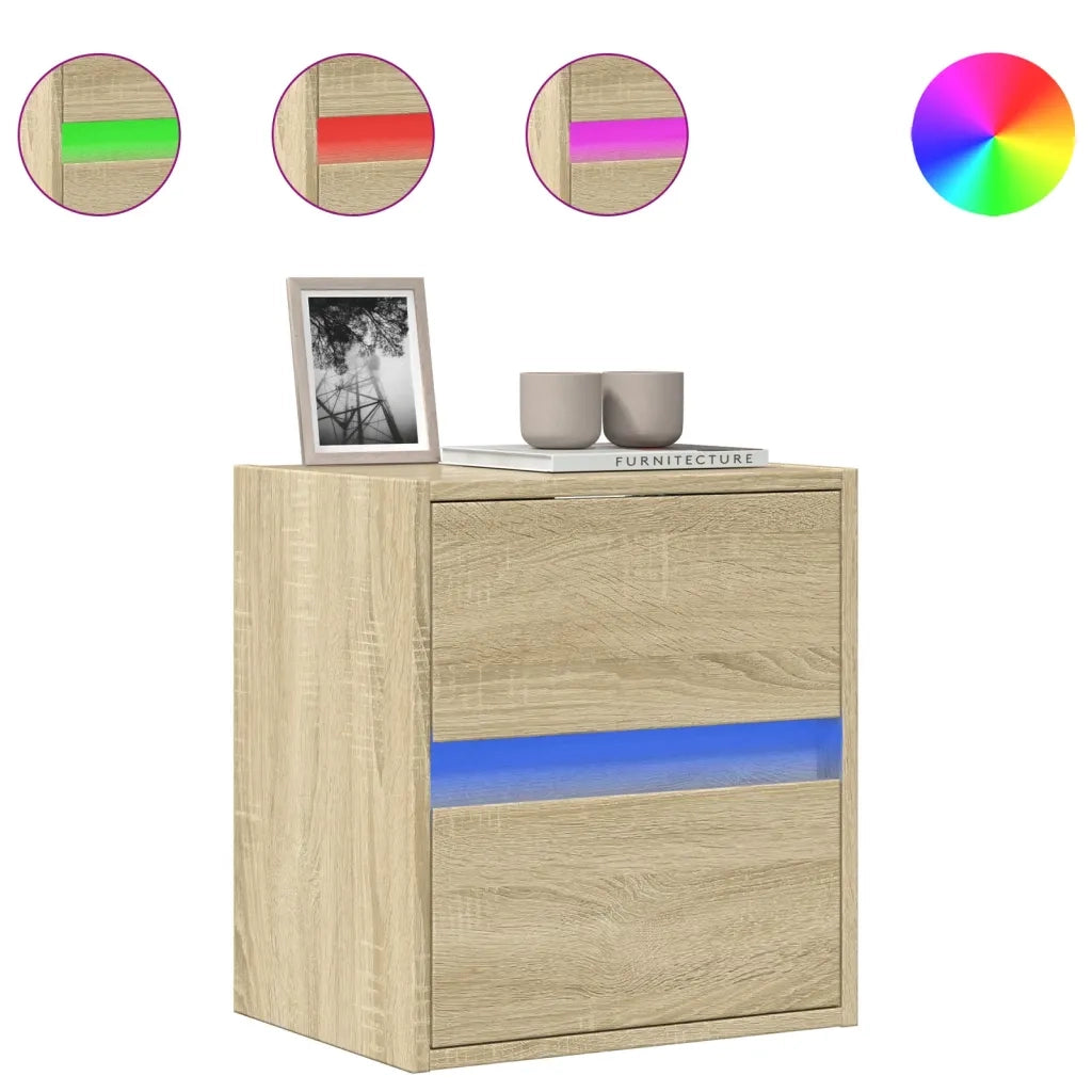 Mobile TV a Parete con Luci LED Rovere Sonoma 41x31x45 cm 852275