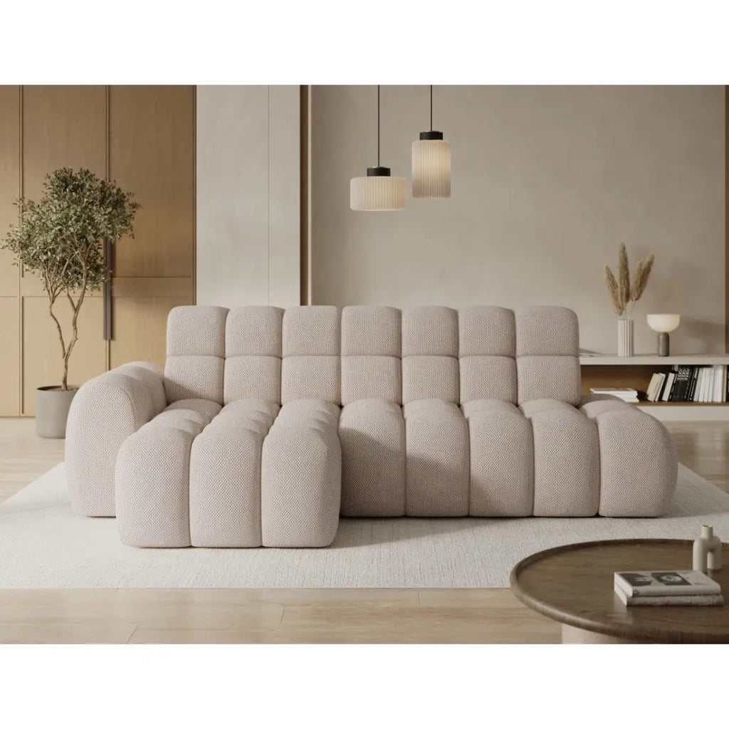 Divano angolare convertibile BULLA 3 posti beige angolo sinistro - tessuto nido d'ape con estensione della seduta elettrica
