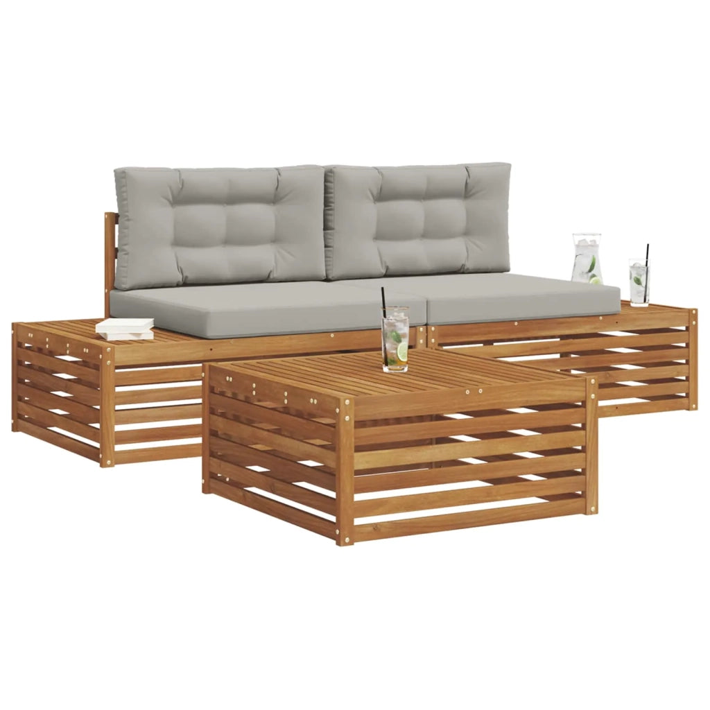 Set di divani da esterno 3 Pezzo Grigio Naturale e Chiaro