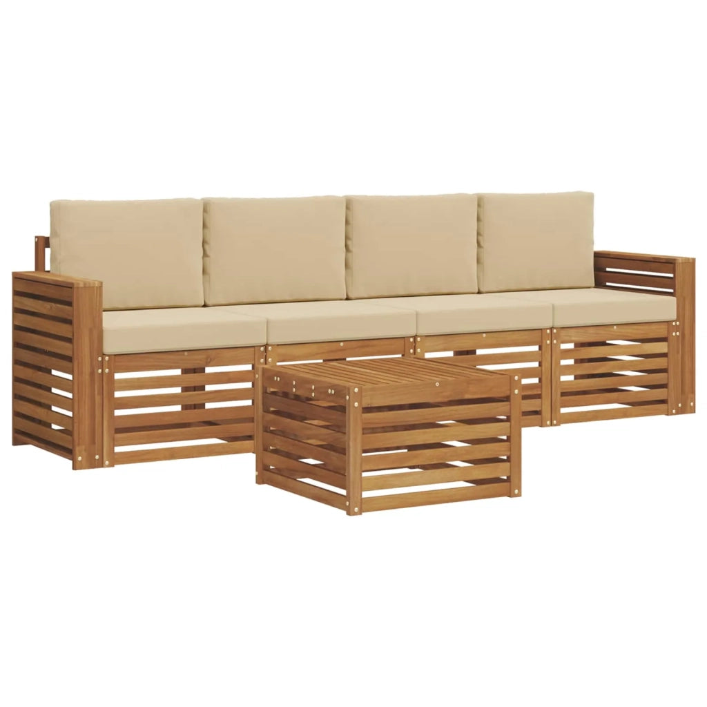 Set divani 5 pcs Naturale e Beige Legno di Acacia Massello 3374338