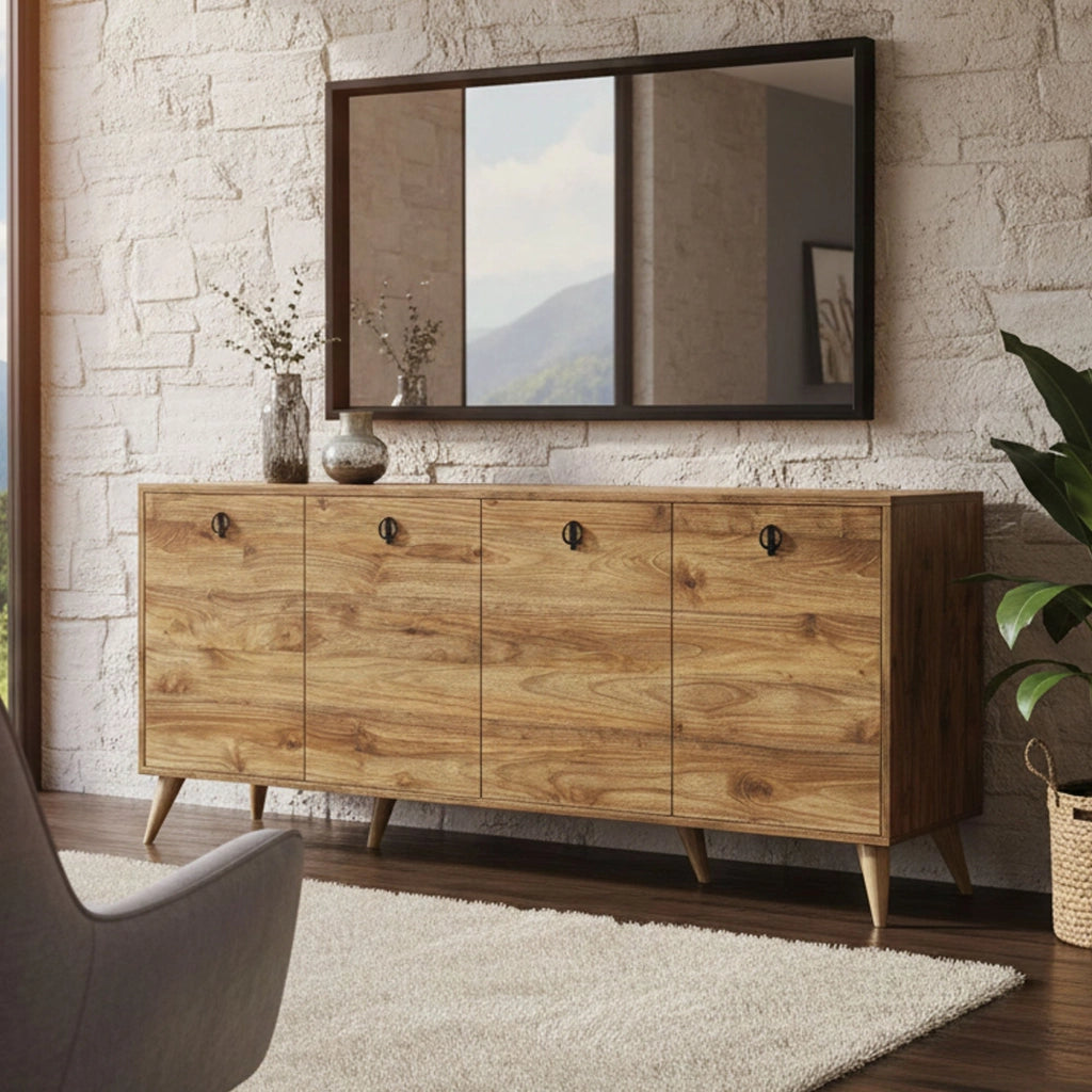 Madia Ernie, Credenza 2 Ripiani, 180x45x80h cm Marrone Noce