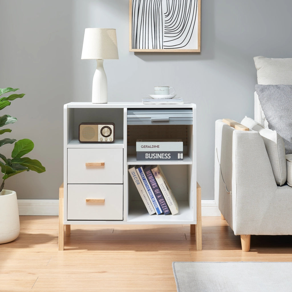 Cassettiera Kvaefjord con Anta a Serrandina e Scomparto Aperto - Bianco/Grigio [en.casa]