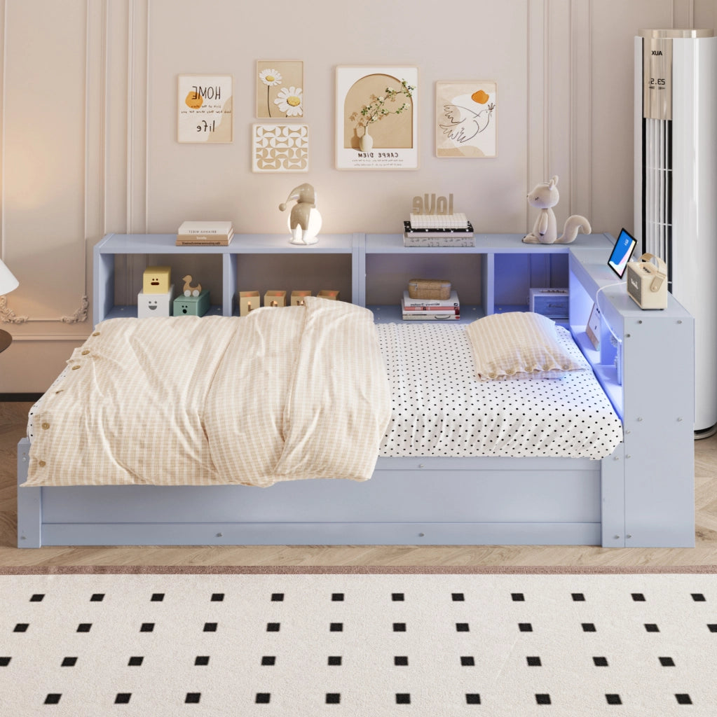 Letto multifunzionale 90x200 cm con LED, presa integrata e vano contenitore