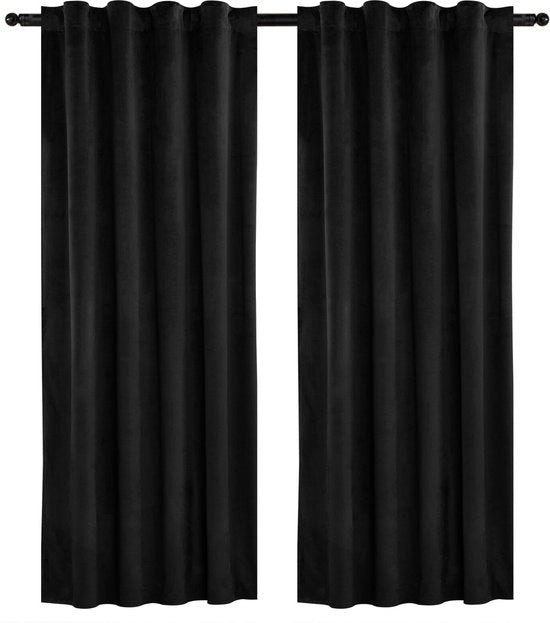 Set di 2 Tende oscuranti - con cintura pieghevole e isolante - maniglia di tenda, tenda - 140x245 cm - velluto - nero