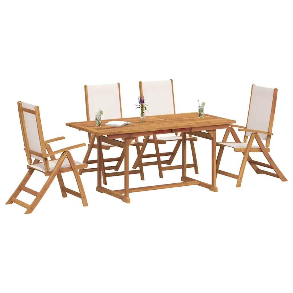 Set Pranzo da Giardino 5pz Legno Massello di Acacia e Textilene