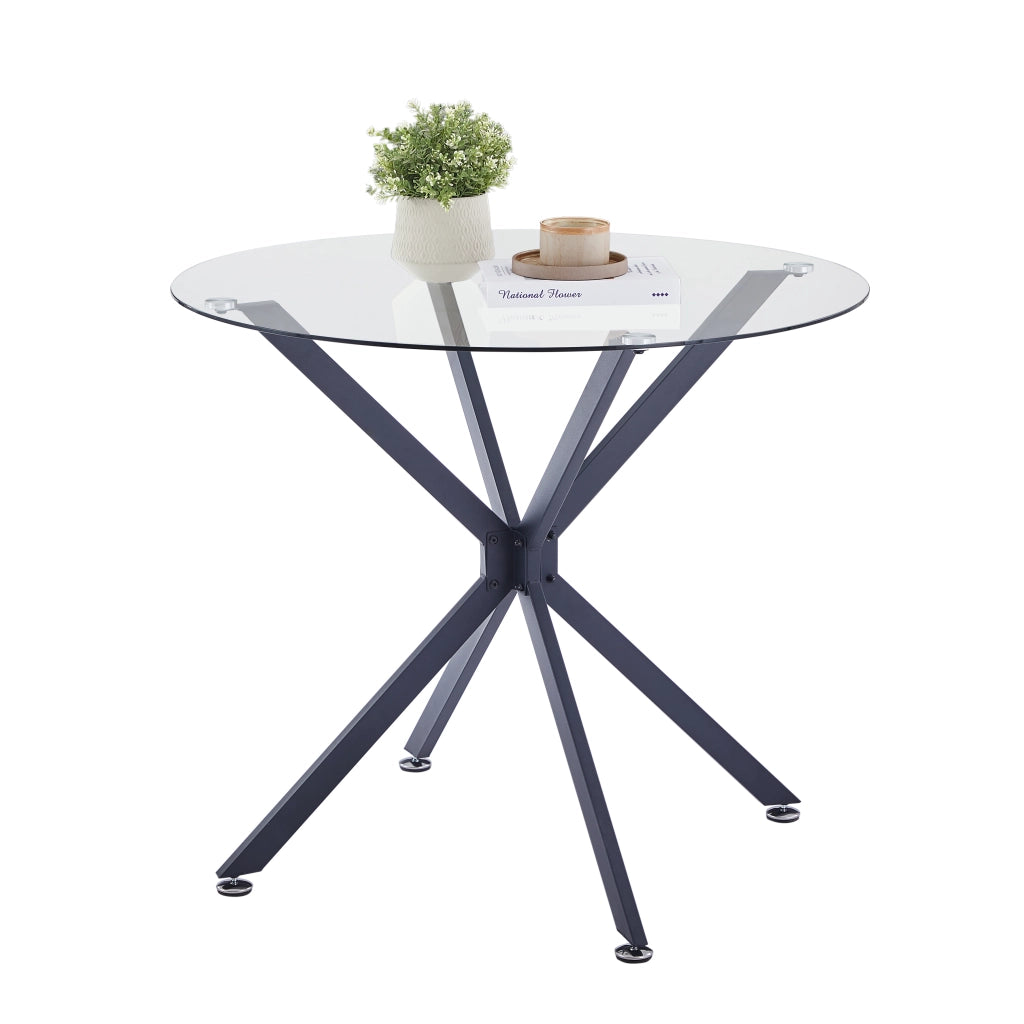 TAVOLO DA PRANZO 90,5x90,5 cm in vetro temperato nero con gambe in metallo