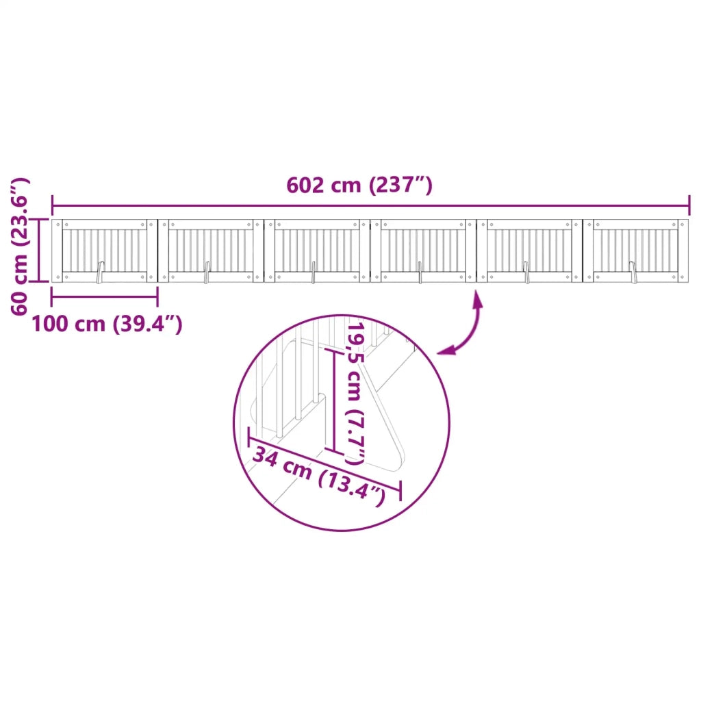 Cancello per cani pieghevole con supporti 6 pz 602 cm 892126