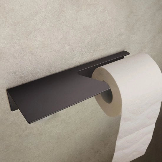 Sostegno per carta igienica senza perforazione | Sostegno per carta igienica per uso autoadesivo | Sostegno per carta igienica per bagno | Sostegno per carta igienica autoadesivo | Sostegno per carta igienica con piatto nero | Design moderno
