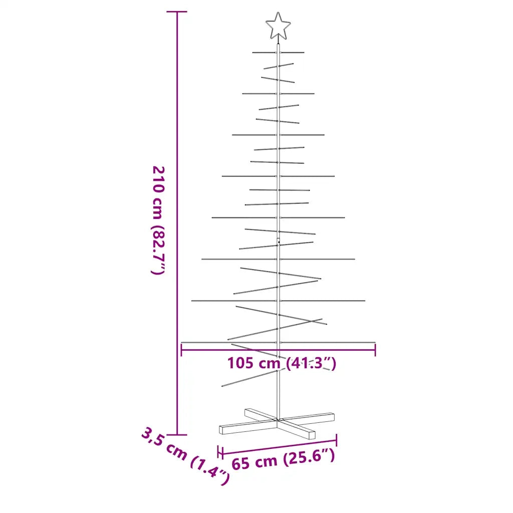 Albero di Natale in Metallo-Decorazioni natalizie con Base in Legno Nero 210 cm