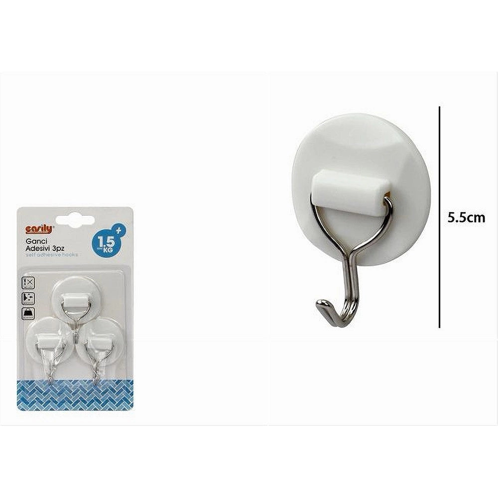 Trade Shop - Set 3 Ganci Appendini Adesivi Parete Casa Cucina Bagno Attaccapanni Tondi 79343 -