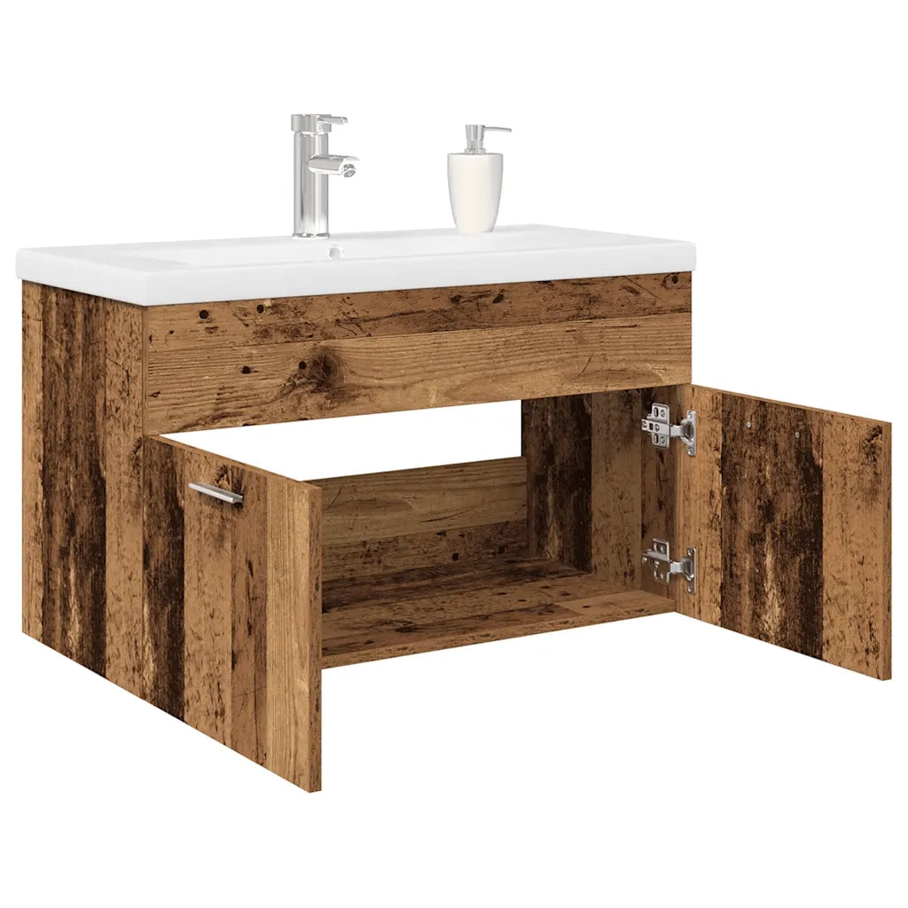 Mobile da Bagno con Lavabo | Armadio Lavabo Integrato e Rubinetto Legno Antico