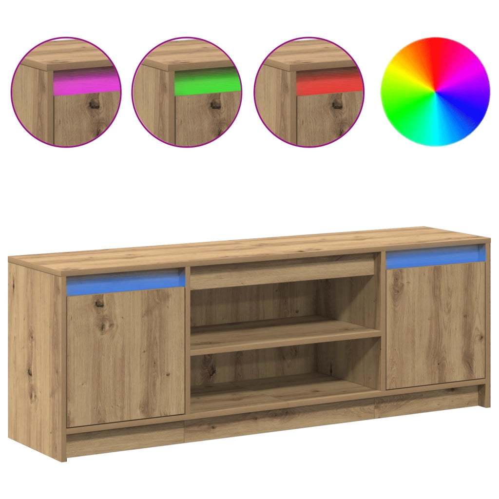 Mobile TV con LED Rovere Artigianale 139.5x34x50 cm Legno Ingegrato