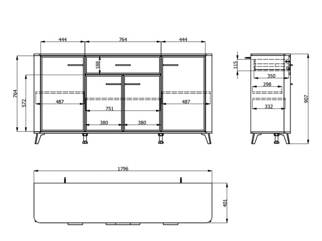 Madia Illorai, Credenza 3 Ripiani, 179.5x40x90.5h cm Bianco Crema