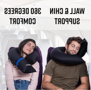 Cuscino di viaggio gonfiabile con progetto innovativo - supporto collo e mento - borsa compatta da trasportare - lavabile a mano - imbottitura per cuscini - blu