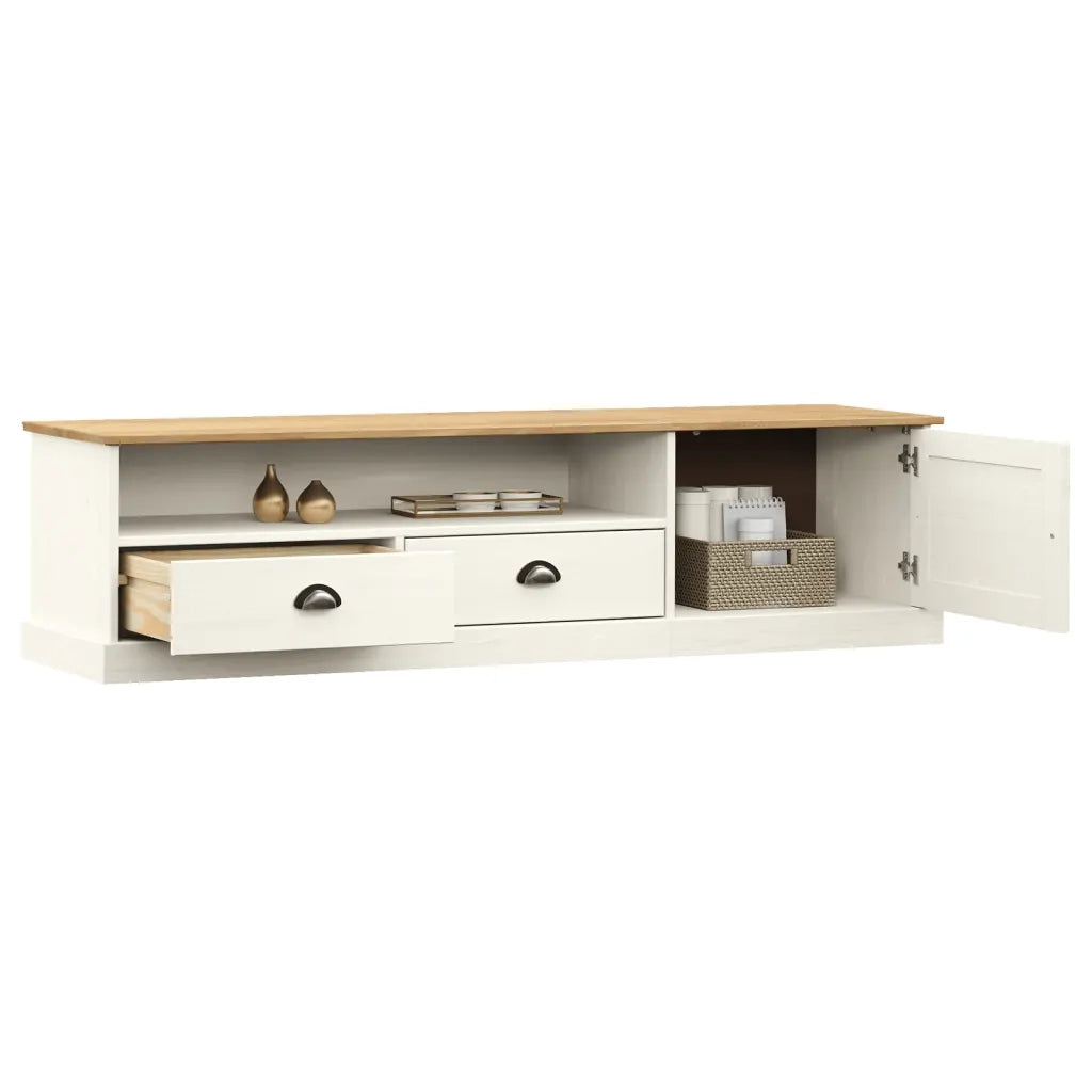 Mobile Porta TV-Credenza per TV VIGO Bianco 156x40x40 cm Legno Massello di Pino