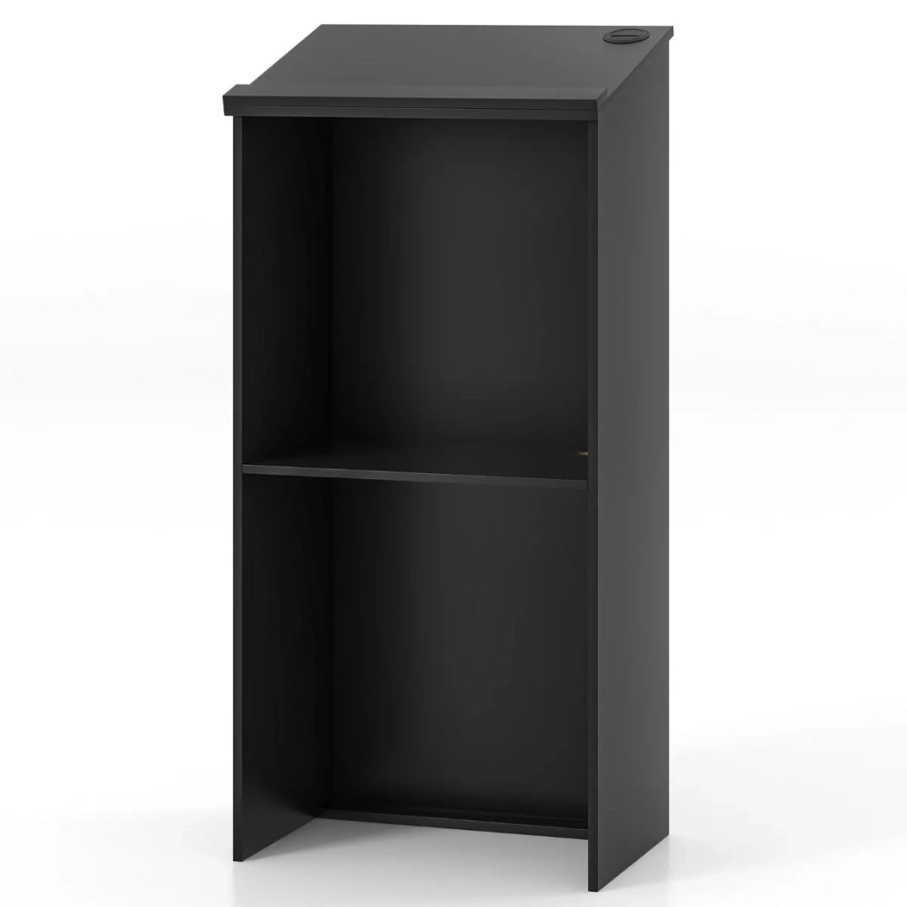 Leggio per podio/hostess da 116,5 cm con ripiano portaoggetti e fori per cavi leggio in legno per chiesa ufficio ristorante nero 20_0005357