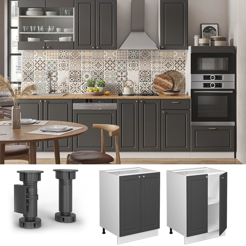 Mobiletto base cucina Fame-Line Antracite-oro/Bianco 60 cm, PL Marmo Vicco