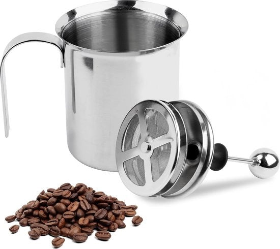 Melcostruttore manuale a doppia rete, 500 ml in acciaio inossidabile, crea il perfetto latte schiumato grazie alla doppia rete e al meccanismo di compressione speciale (8 x 8 x 18 cm)