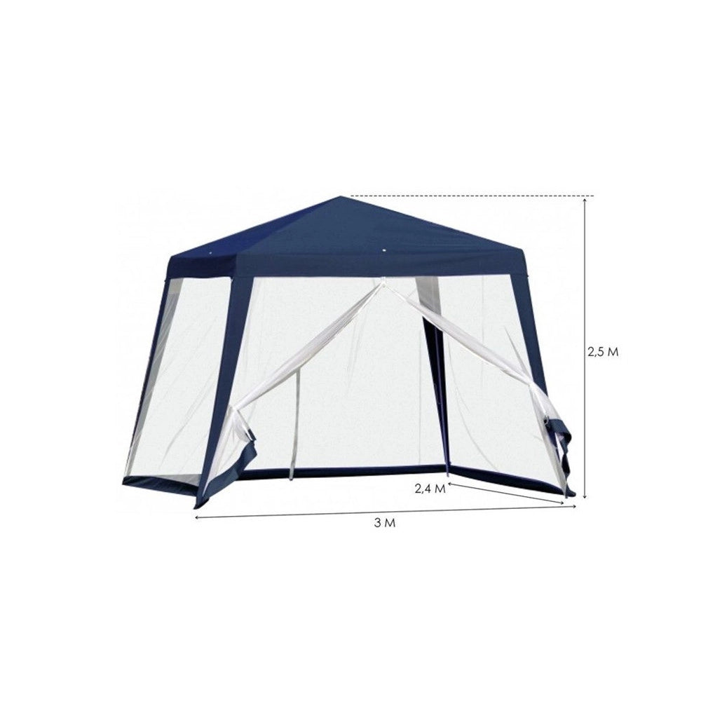 Trade Shop - Gazebo Tenda Da Giardino Resistente Removibile 2.5x2.4x3mt Blu Con Zanzariera 222709 -