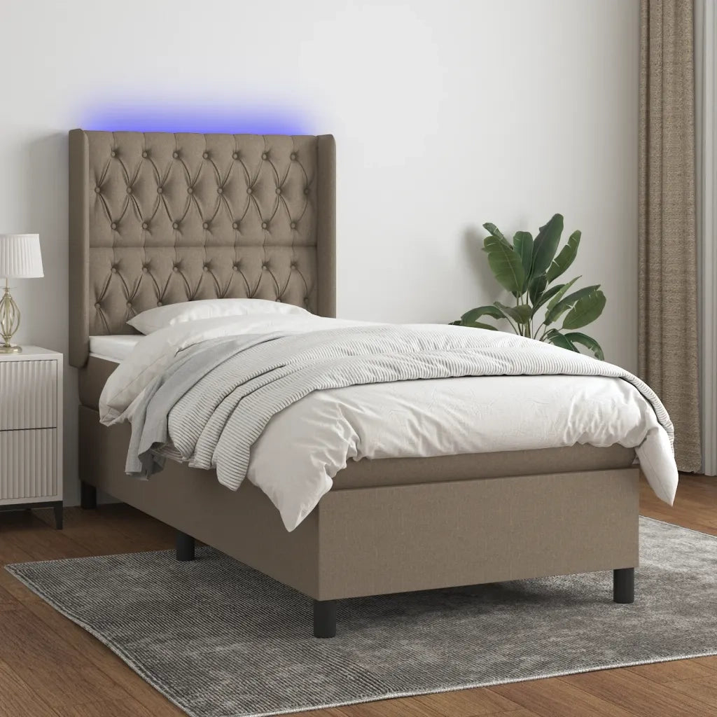 Letto a Molle con Materasso e LED Tortora 80x200 cm in Tessuto cod mxl 35495