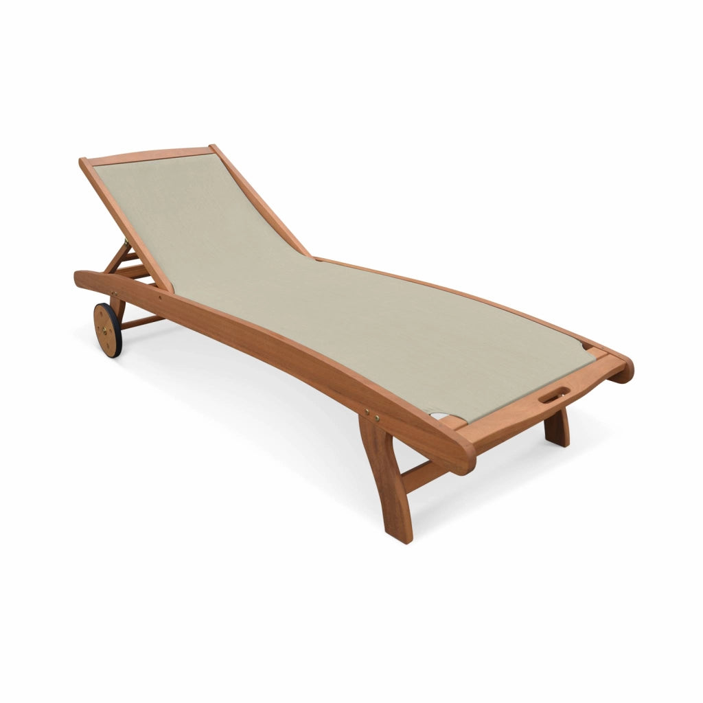 Set 2 lettini prendisole in legno multiposizione con ruote, grigio