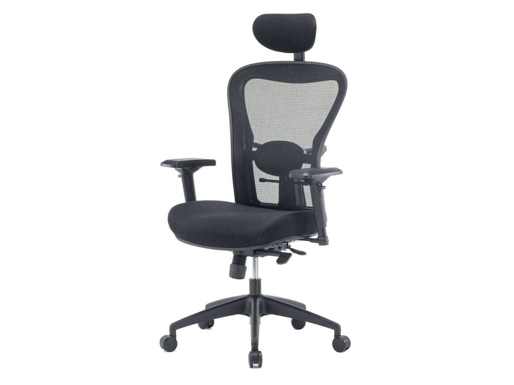 Sedia da ufficio Barbona, Poltrona direzionale a rete con braccioli, Seduta ergonomica da ufficio, 66x68h120/132 cm, Nero