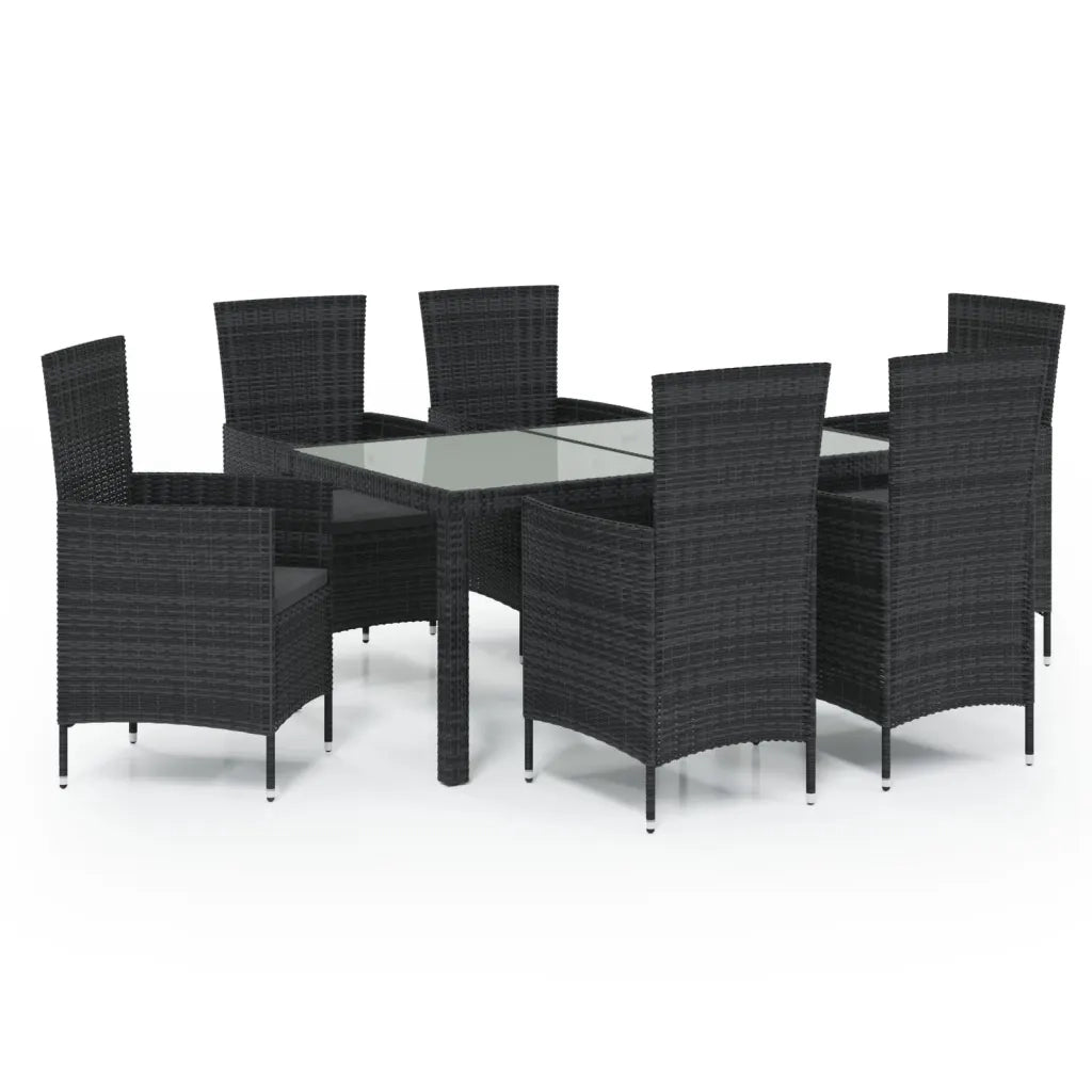 Set da Pranzo da Giardino 7 pz con Cuscini in Polyrattan Nero 3094868
