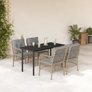 Set Pranzo da Giardino 5 pz con Cuscini Beige Misto Polyrattan