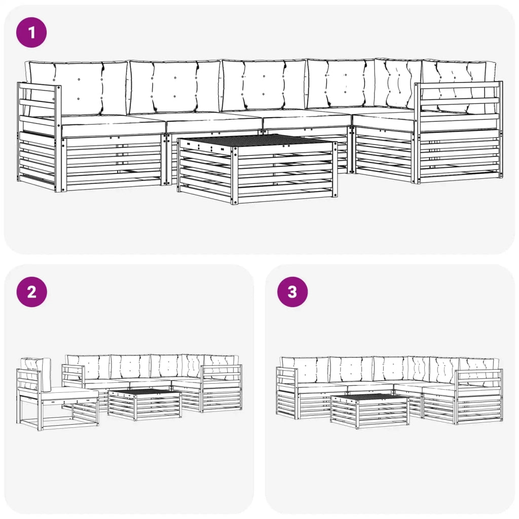 Set di divani da esterno con cuscino 6 pcs Naturale e Crema 3373480