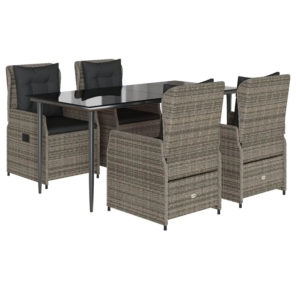 Set da Pranzo da Giardino 5 pz con Cuscini in Polyrattan Grigio