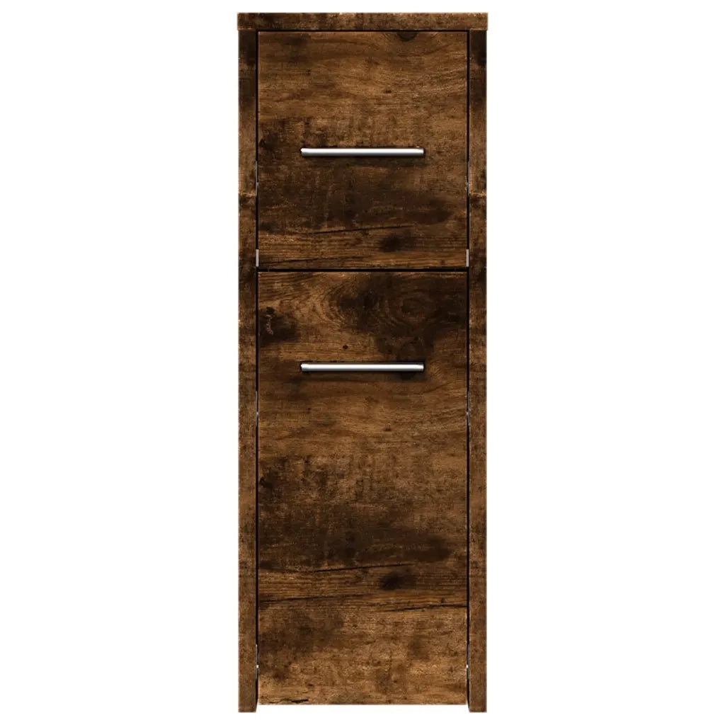 Mobiletto da bagno stretto con ruote contenitore 22 x 44 x 61,5 cm atmosfera accogliente legno composito finitura rovere affumicato 02_0050650