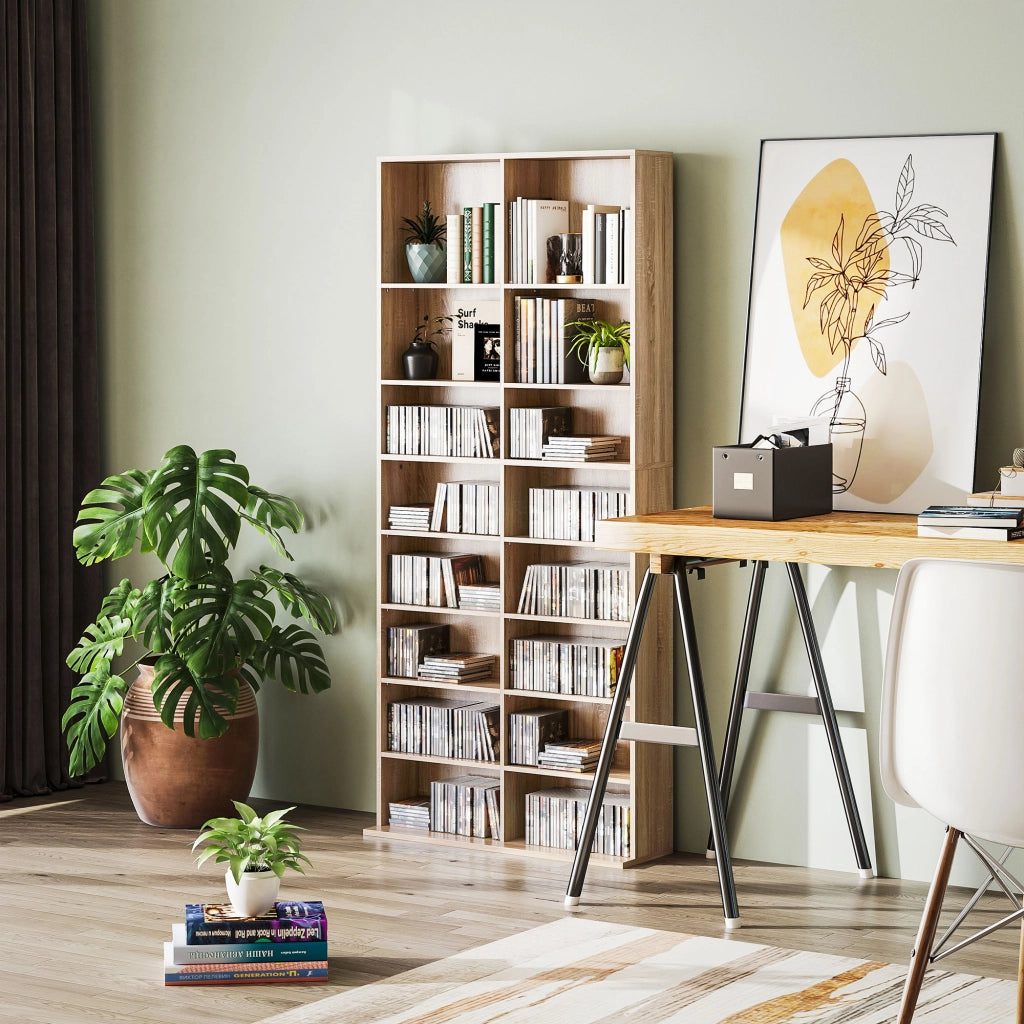 Libreria 9 Ripiani con 18 Scomparti e 14 Ripiani Regolabili ¨C Zephmum ¨C Naturale 80x30x180