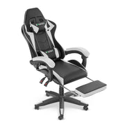 Sedia da gioco,sedia da gioco ergonomica  in similpelle, altezza regolabile,con poggiatesta e supporto lombare, poggiapiedi, nero e bianco