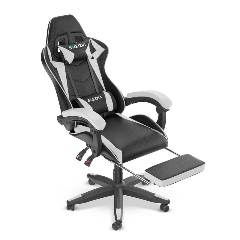 Sedia da gioco,sedia da gioco ergonomica  in similpelle, altezza regolabile,con poggiatesta e supporto lombare, poggiapiedi, nero e bianco