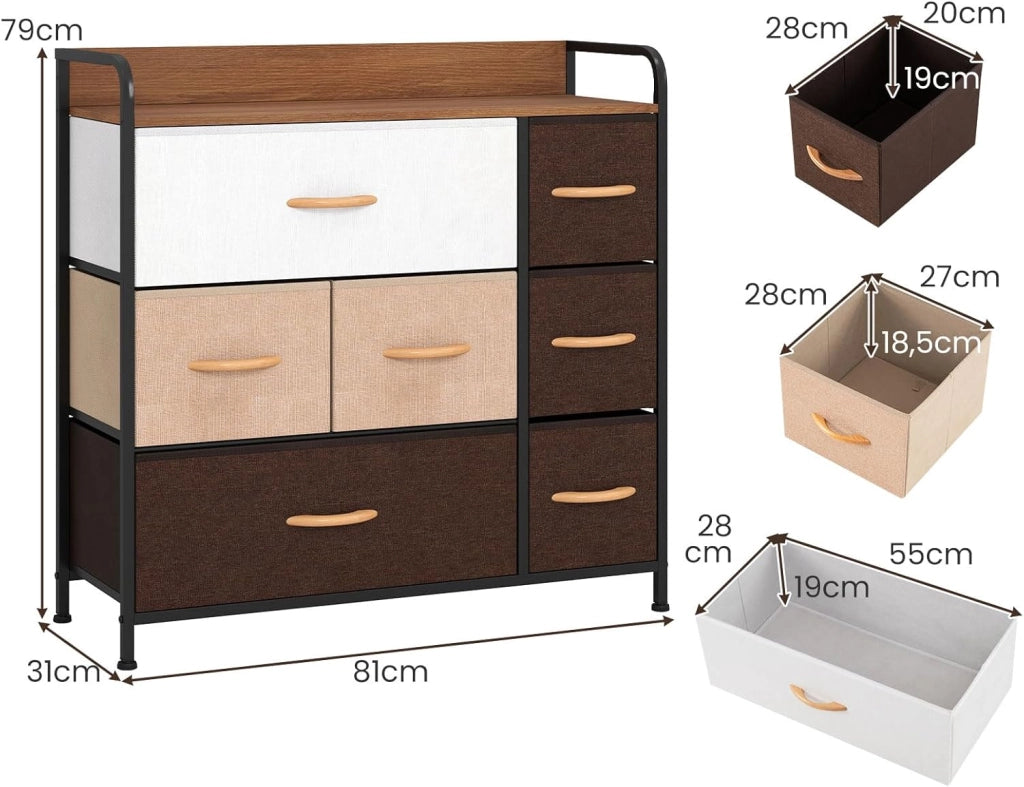Cassettiera in Tessuto, Mobiletto con Cassetti Pieghevoli e Piedini Regolabili, Struttura in Metallo, Armadietto Salvaspazio per Soggiorno, Camera da Letto, Cucina (81 X 31 X 79 CM)