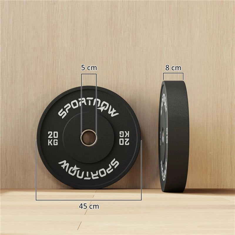 SET 2 DISCHI PESI DA 20KG IN GOMMA CON FORO DA 2"/5 CM PER MANUBRI E BILANCIERI NERO