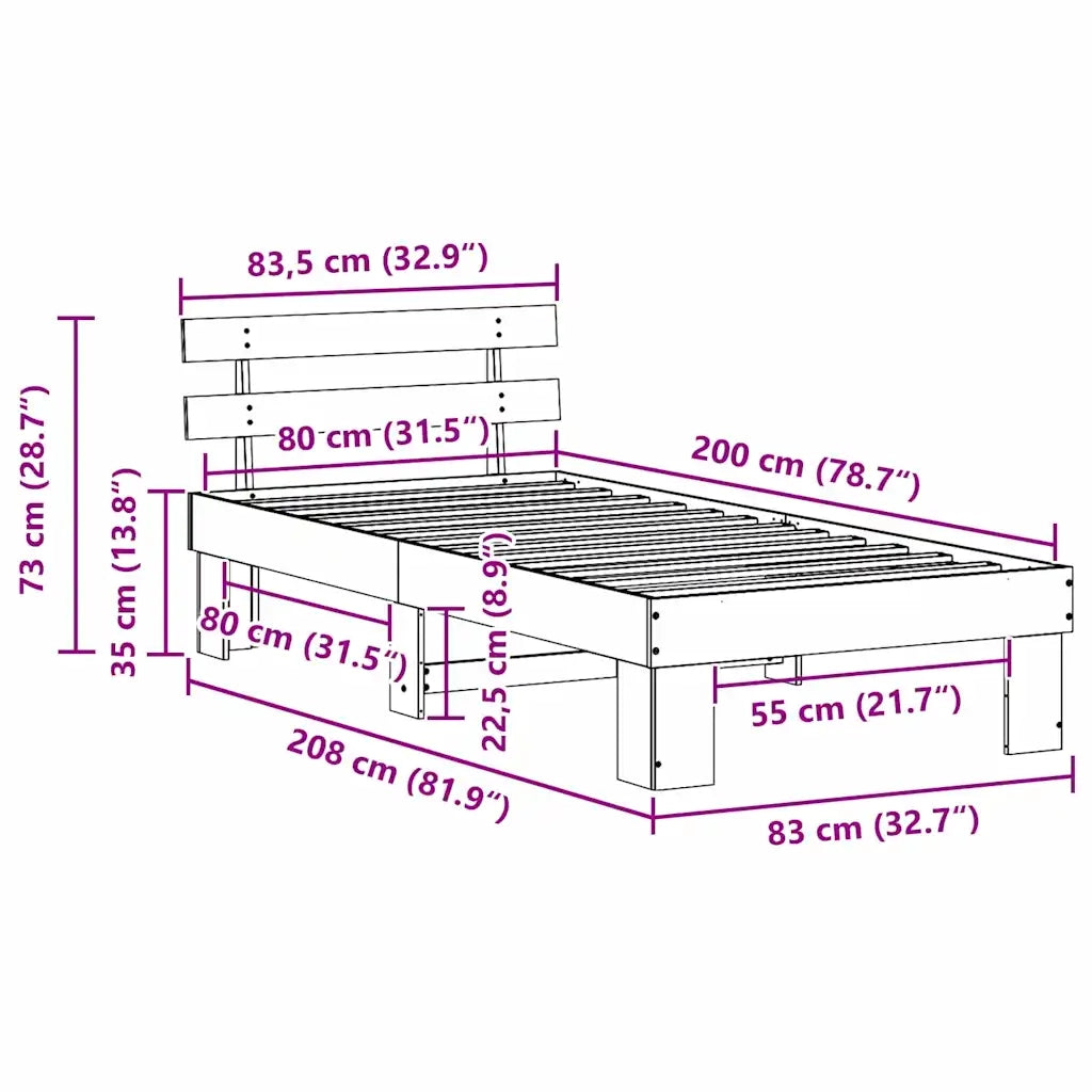 Struttura del letto Bianco 80 x 200 cm Pino massello 872462