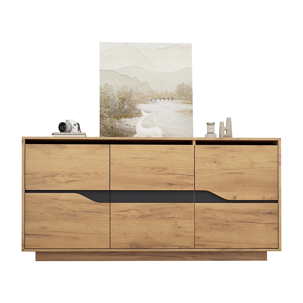 Credenza Soggiorno 140x40x76cm - Xylo - 3 Ante Regolabili, Colore Legno e Nero