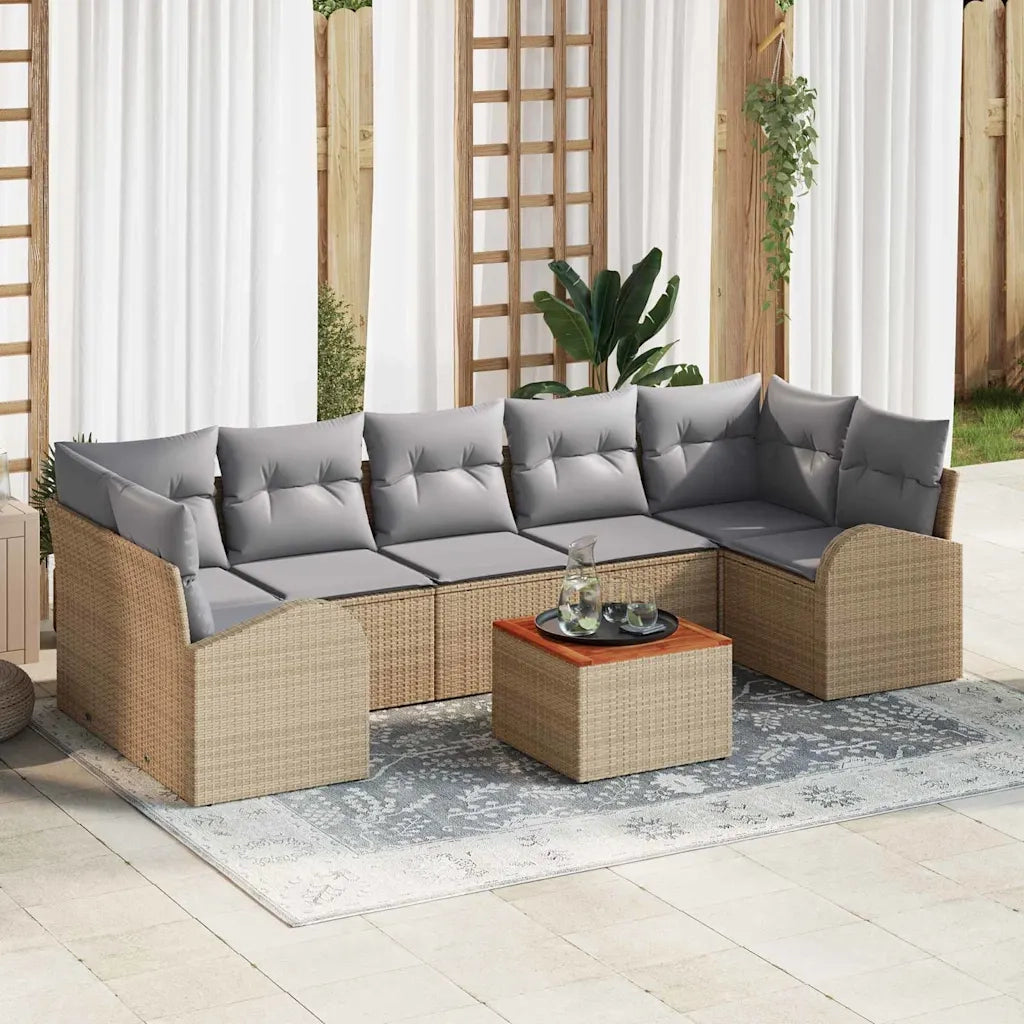 Set Divano da Giardino 8 pcs Beige e Grigio Chiaro polyrattan