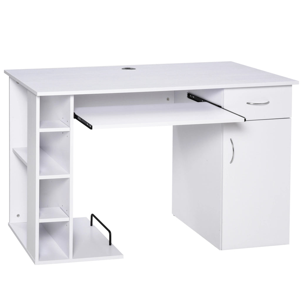 Scrivania PC Ergonomica con Cassetto e Mensole ¨C Zephmum ¨C Bianco 120x60x74 cm