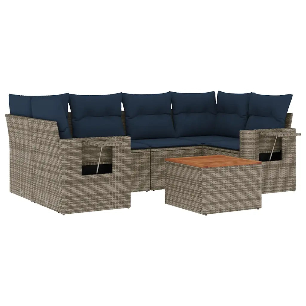 Set Divani da Giardino 7 pz con Cuscini Grigio in Polyrattan 3224465