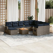 Set Divani da Giardino 11 pz con Cuscini Grigio in Polyrattan 3224857