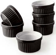 Set di 6 Ramekin in Porcellana Nera da 240 ml per Creme Brûlée e Soufflé.