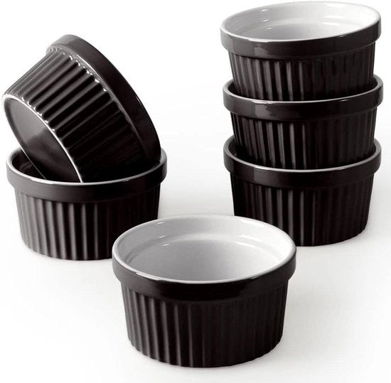 Set di 6 Ramekin in Porcellana Nera da 240 ml per Creme Brûlée e Soufflé.