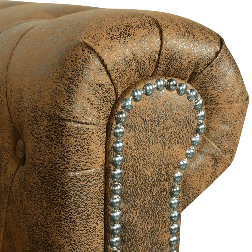 Divano Chesterfield a 2 Posti in Finta Pelle Marrone 243619