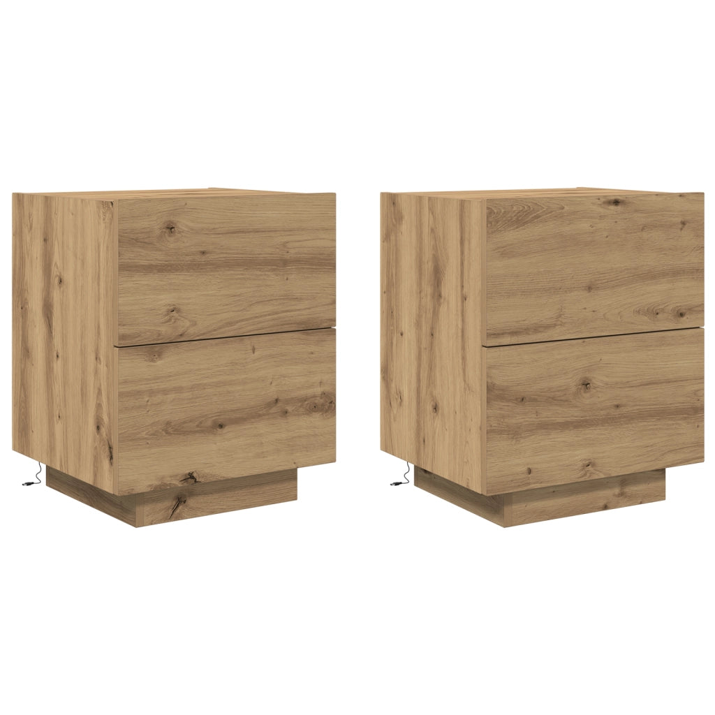 Comodini con Luci LED 2 pezzi Rovere Artigianale 45x40x55 cm